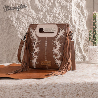 Wrangler Top Handle Boot Scroll Fringe Tote/Crossbody - Coffee