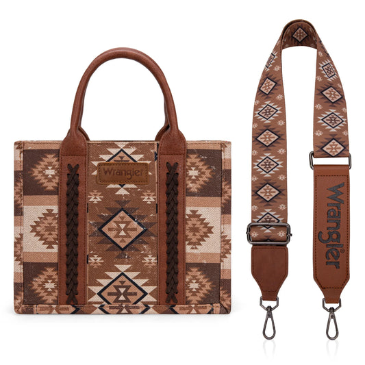 Wrangler Aztec Pattern Dual Sided Print -Tote/Crossbody - Brown