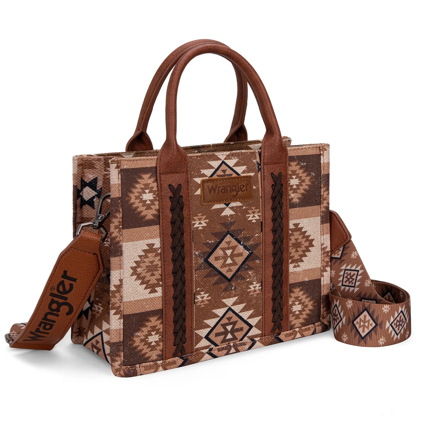 Wrangler Aztec Pattern Dual Sided Print -Tote/Crossbody - Brown