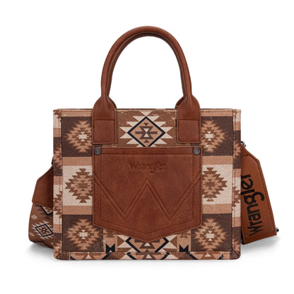 Wrangler Aztec Pattern Dual Sided Print -Tote/Crossbody - Brown