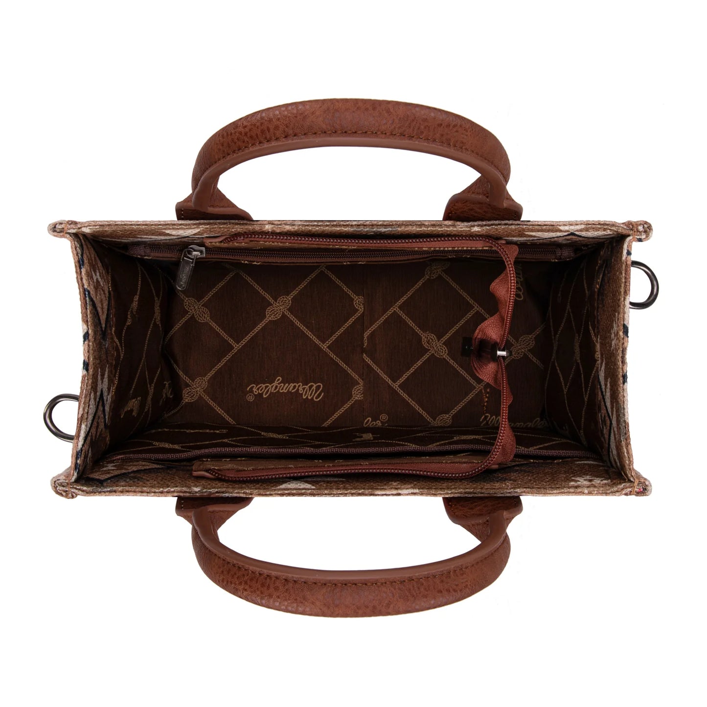 Wrangler Aztec Pattern Dual Sided Print -Tote/Crossbody - Brown