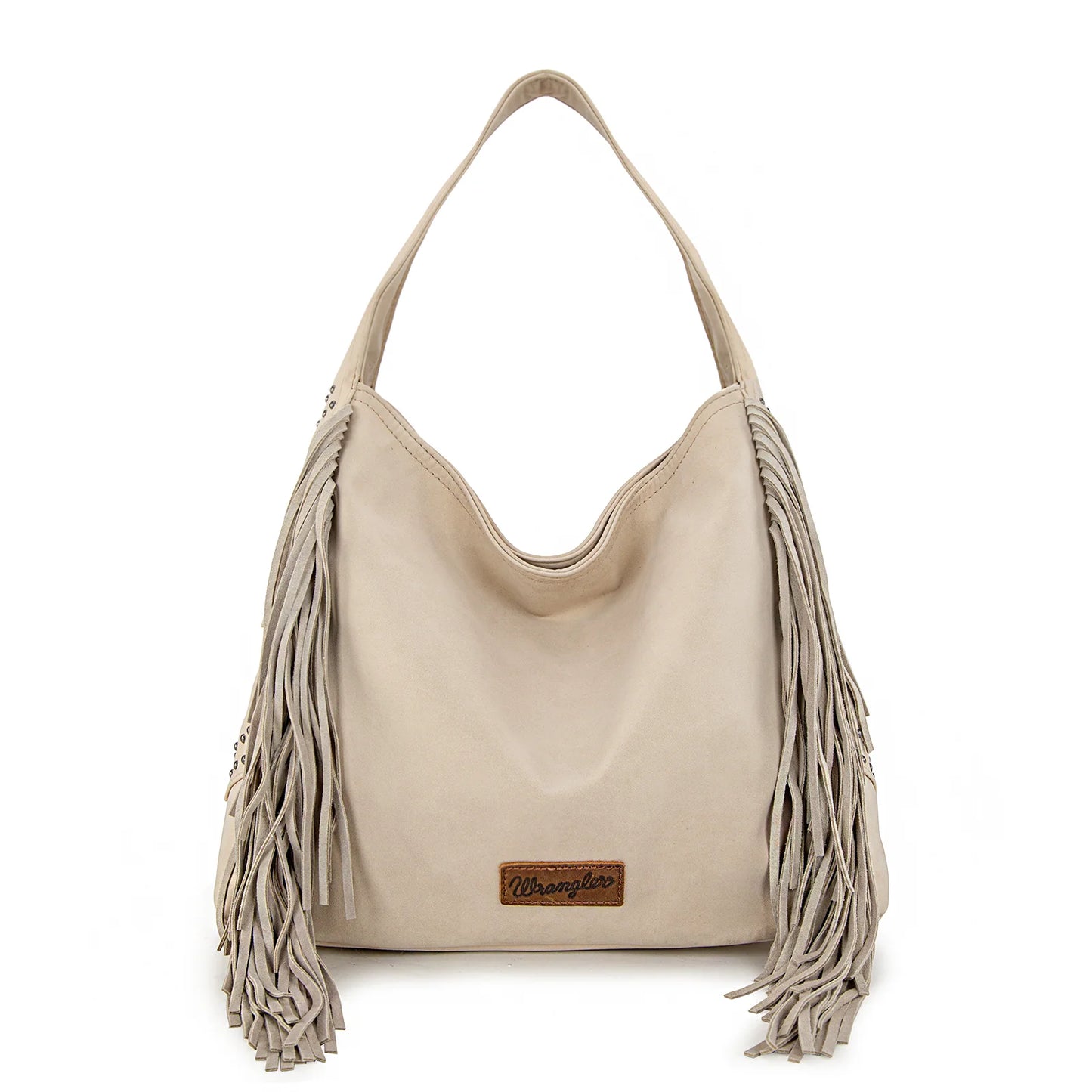 Wrangler Fringe Studded Hobo Bag- Beige
