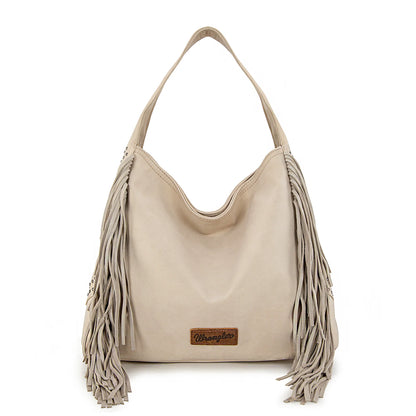 Wrangler Fringe Studded Hobo Bag- Beige
