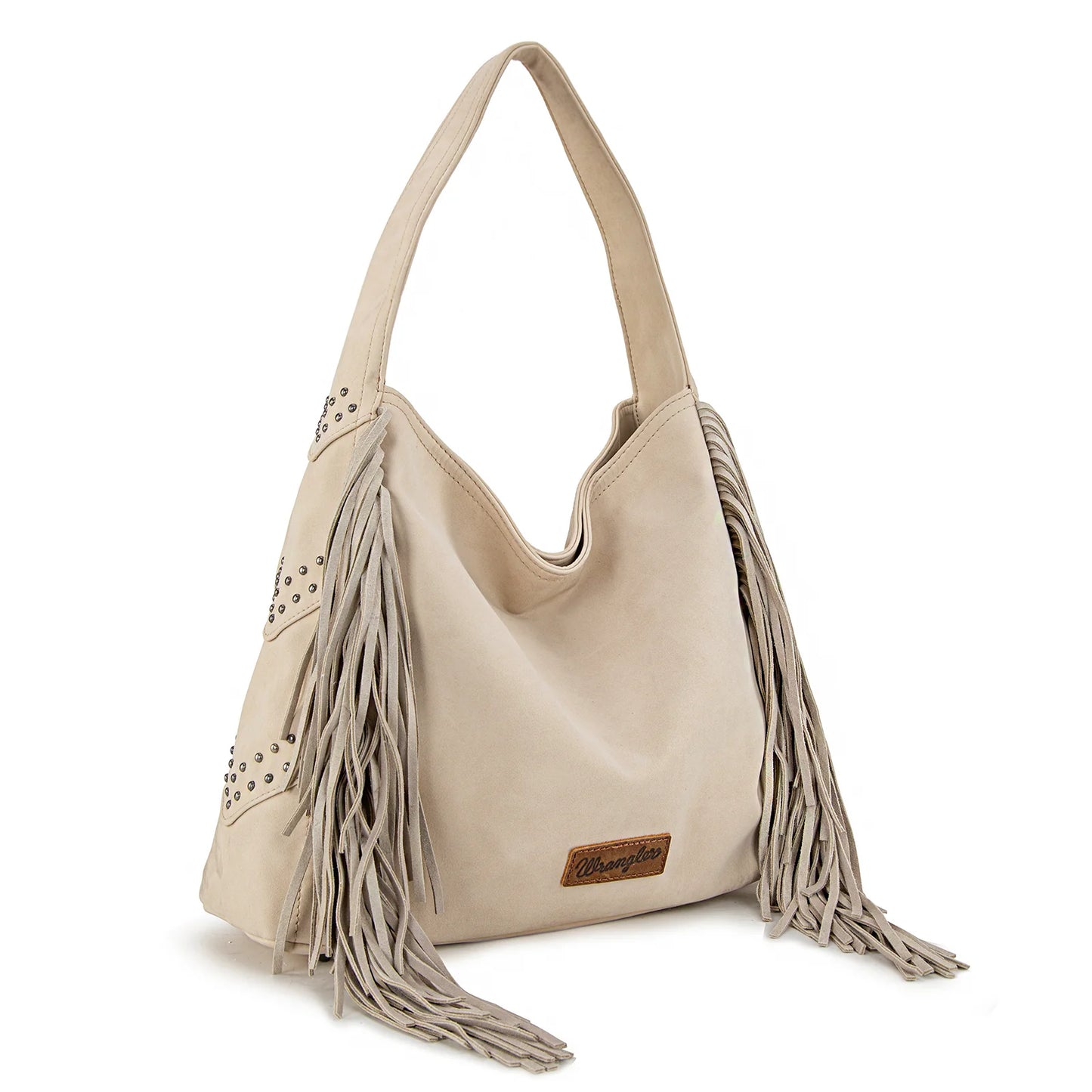 Wrangler Fringe Studded Hobo Bag- Beige