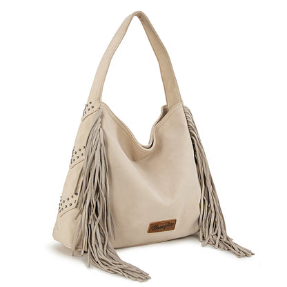 Wrangler Fringe Studded Hobo Bag- Beige