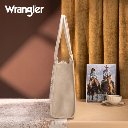 Wrangler Tooled Aztec Pattern Print Concealed Carry Large Tote - Beige