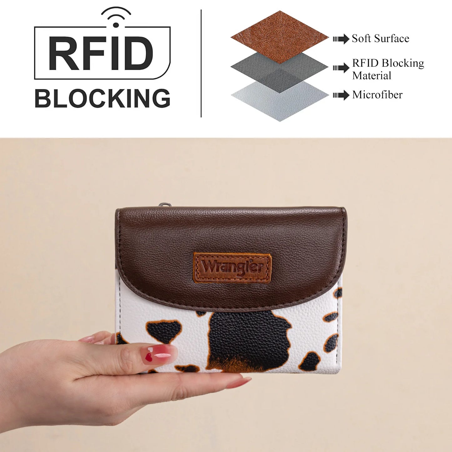 Wrangler Tri-Fold Wallet - Cow Brown or Black