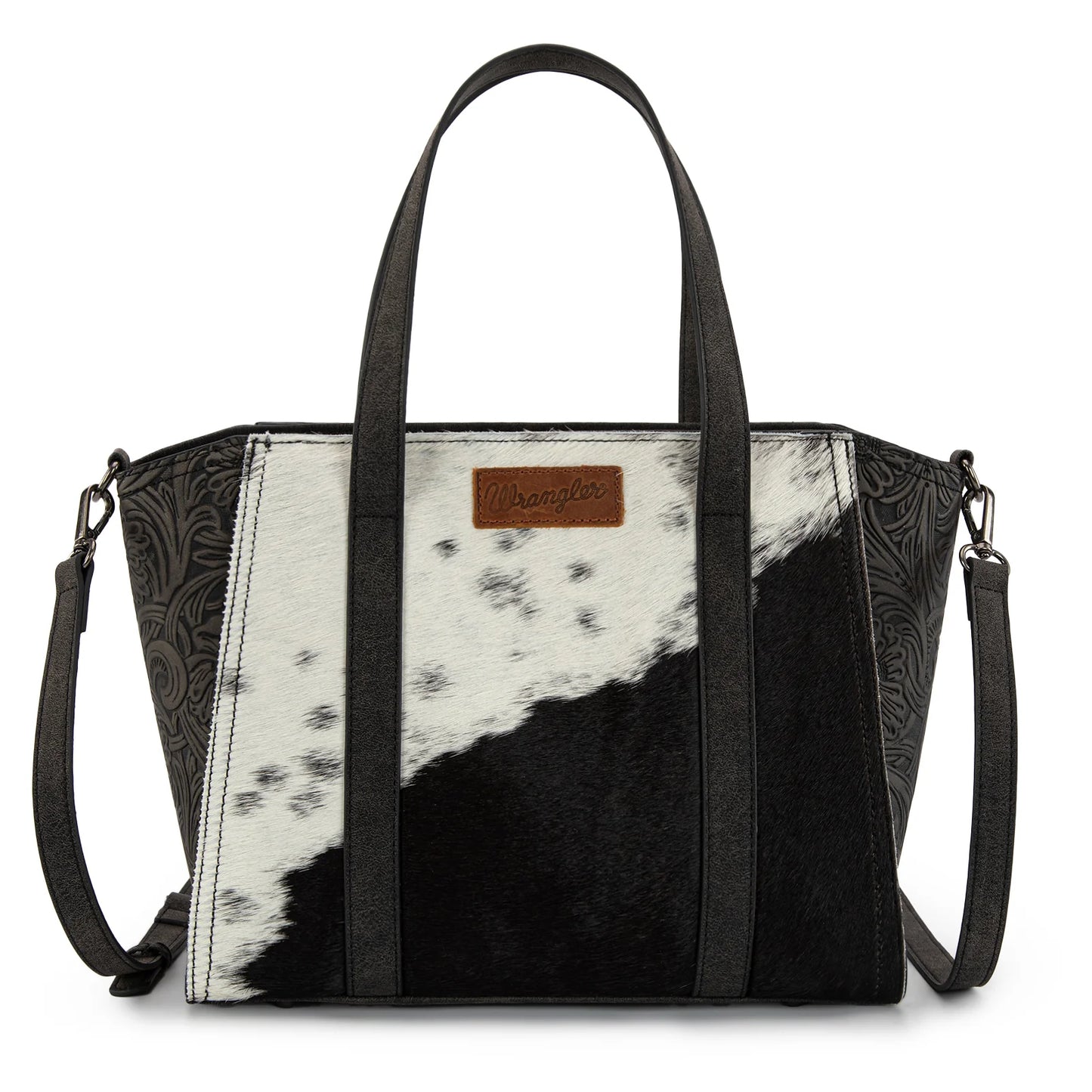 Wrangler Genuine Hair-On Cowhide Wide Tote/Crossbody - Black