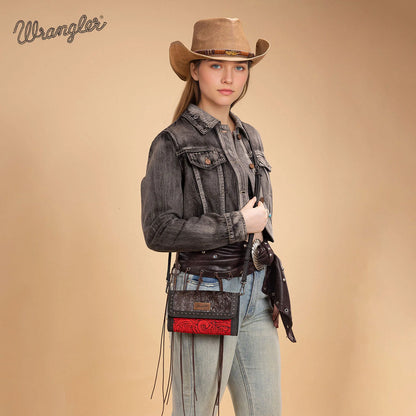 Wrangler Genuine Cowhide Wallet/Wristlet/Crossbody Bag - Red