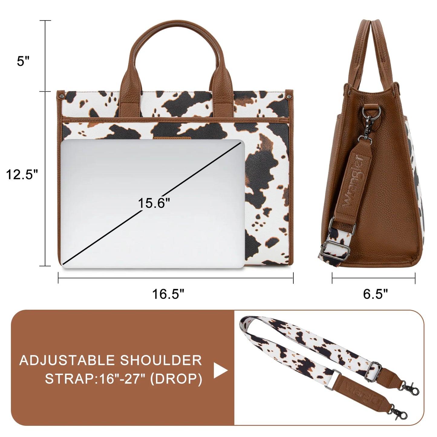 Wrangler Carry-All Large Tote Work Tote /Crossbody - Cow-Brown