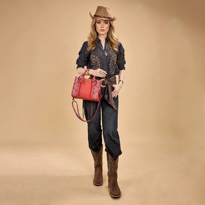 Wrangler Braided Paisley Bandana Tote/Crossbody – Red