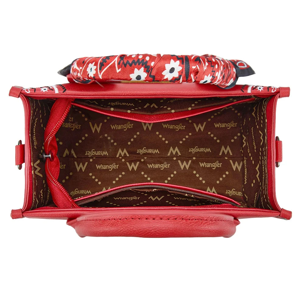 Wrangler Braided Paisley Bandana Tote/Crossbody – Red