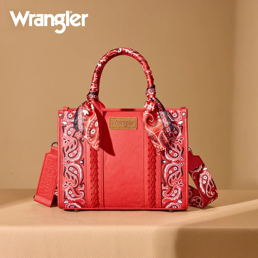 Wrangler Braided Paisley Bandana Tote/Crossbody – Red