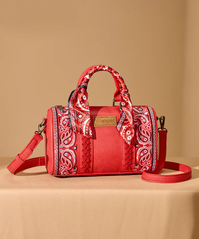 Wrangler Braided Paisley Bandana Boston Bag – Red