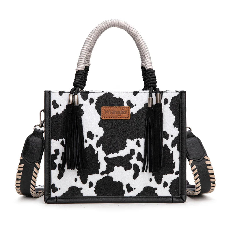 Wrangler Cow Print Tote/Crossbody - Black