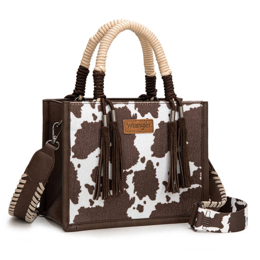 Wrangler® Cow Print Tote & Crossbody Bag – Coffee