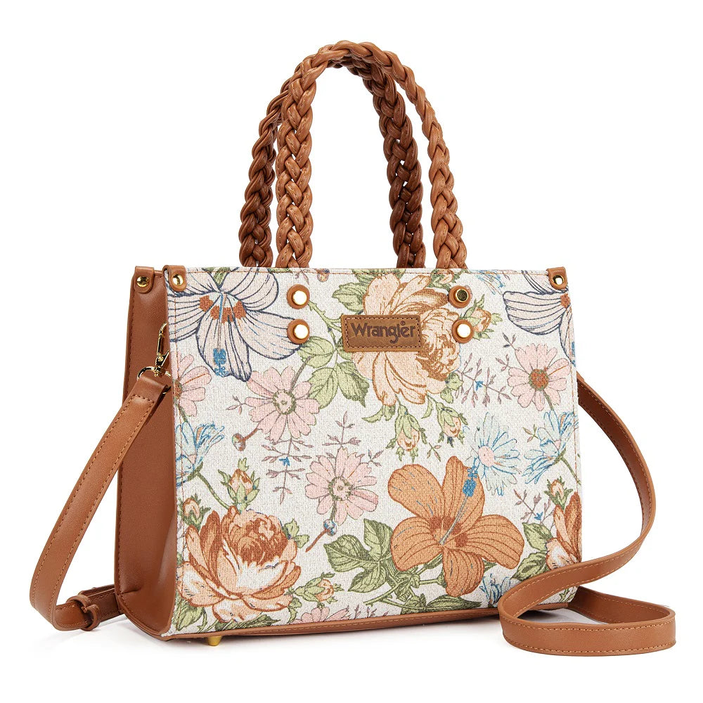 Wrangler Floral Print Braided Tote Bag - Brown