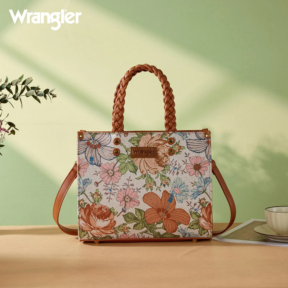 Wrangler Floral Print Braided Tote Bag - Brown