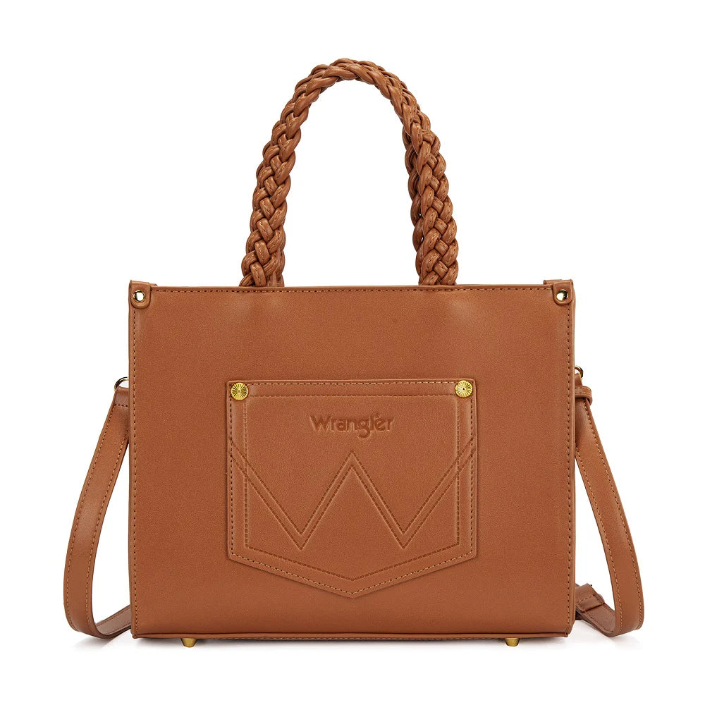 Wrangler Floral Print Braided Tote Bag - Brown