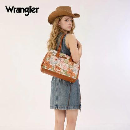 Wrangler Floral Print Braided Satchel Bag