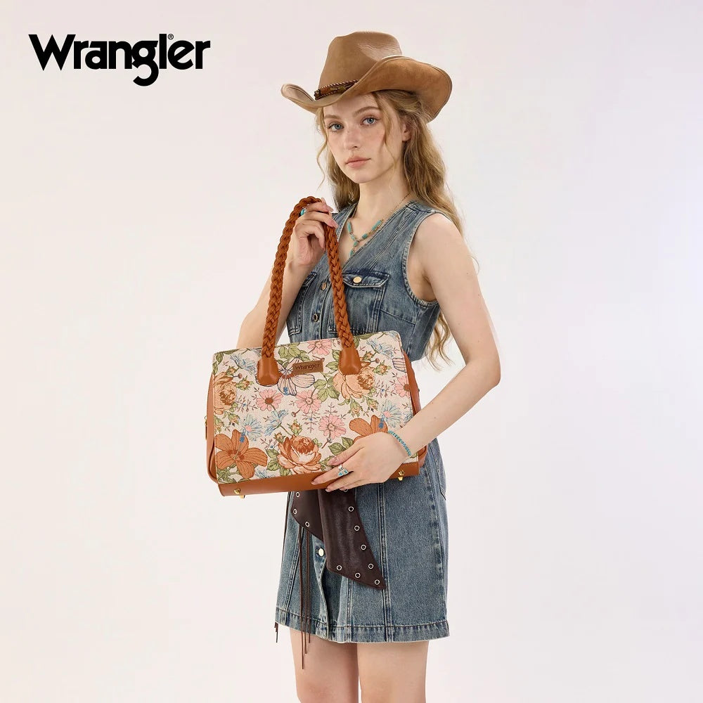 Wrangler Floral Print Braided Satchel Bag