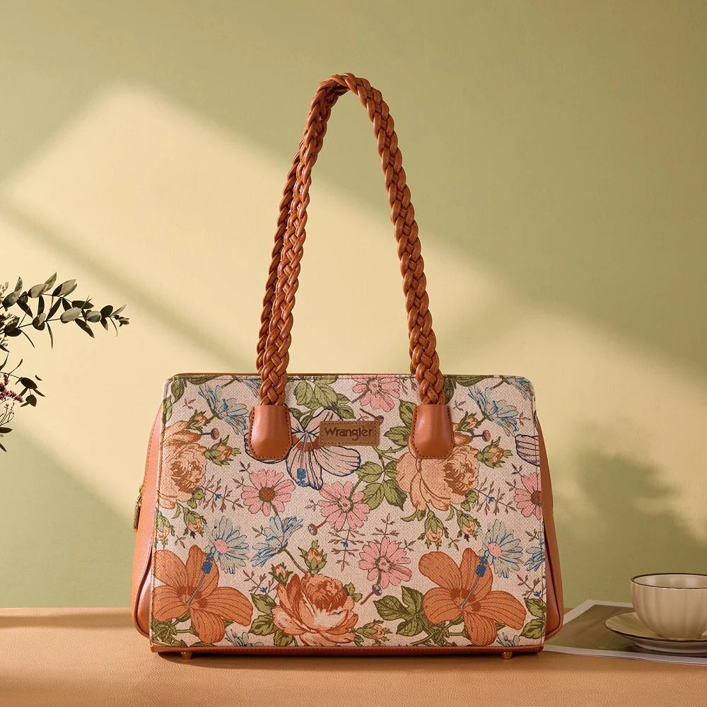 Wrangler Floral Print Braided Satchel Bag