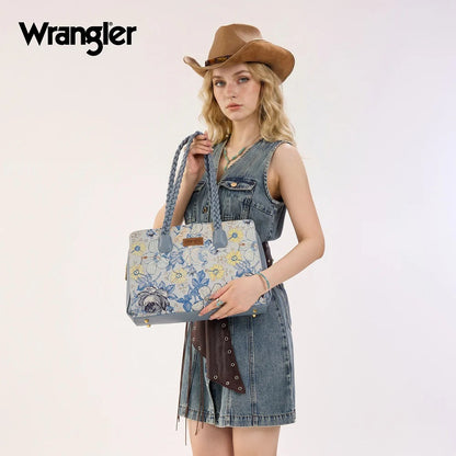 Wrangler Floral Print Braided Satchel Bag