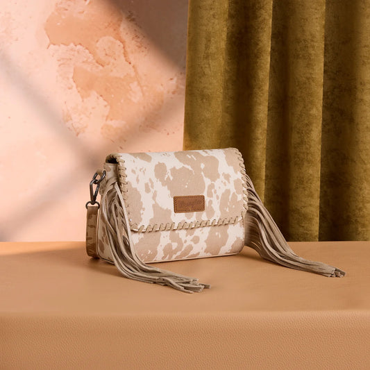 Wrangler Cow Print Fringe Crossbody Bag