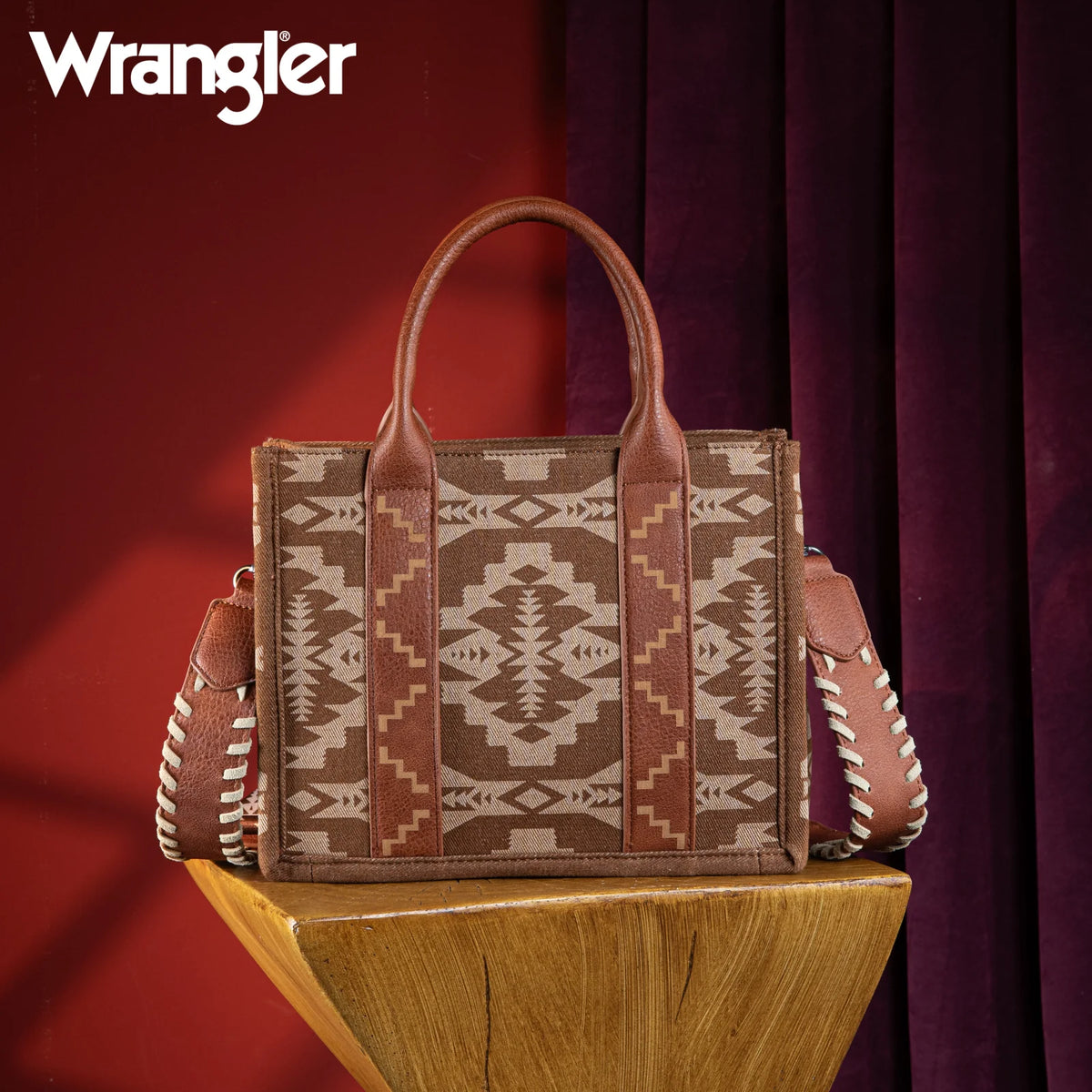 Wrangler Southwestern Print Small Canvas Tote/Crossbody - Brown