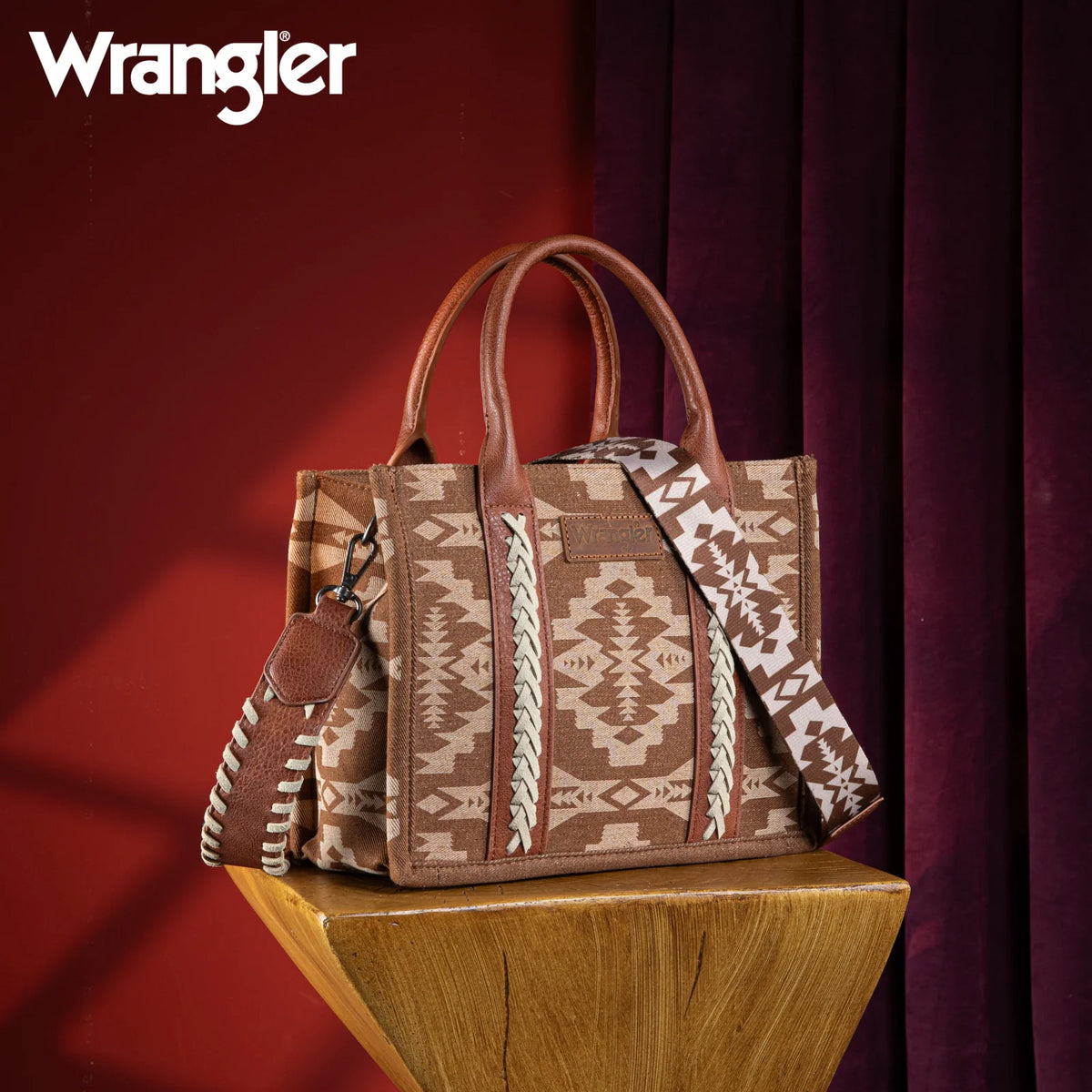 Wrangler Southwestern Print Small Canvas Tote/Crossbody - Brown