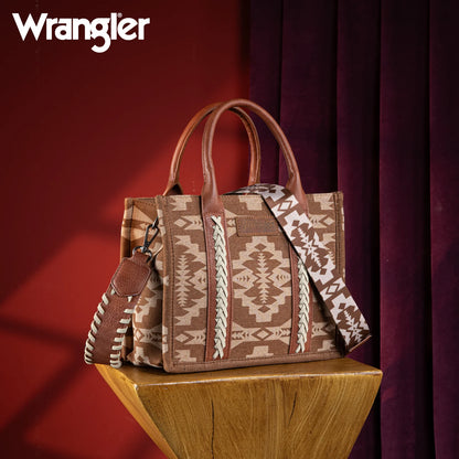 Wrangler Southwestern Print Small Canvas Tote/Crossbody - Brown
