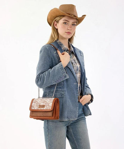 Wrangler® Chic Lace Chain Shoulder Bag – Brown