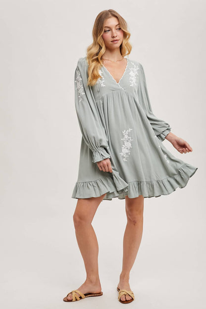 Boho Floral Embroidered Mini Dress