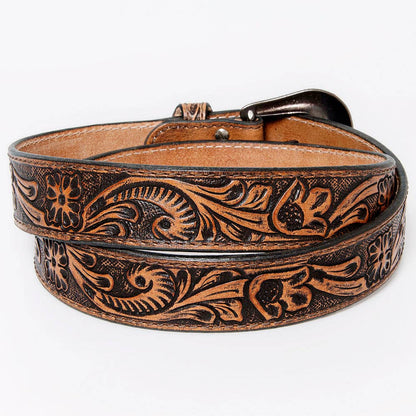Genuine Leather Tooled Belt with Buckle