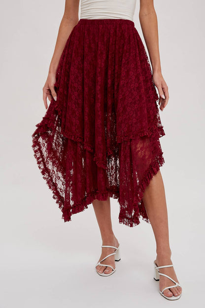 Lace Tiered Midi Skirt