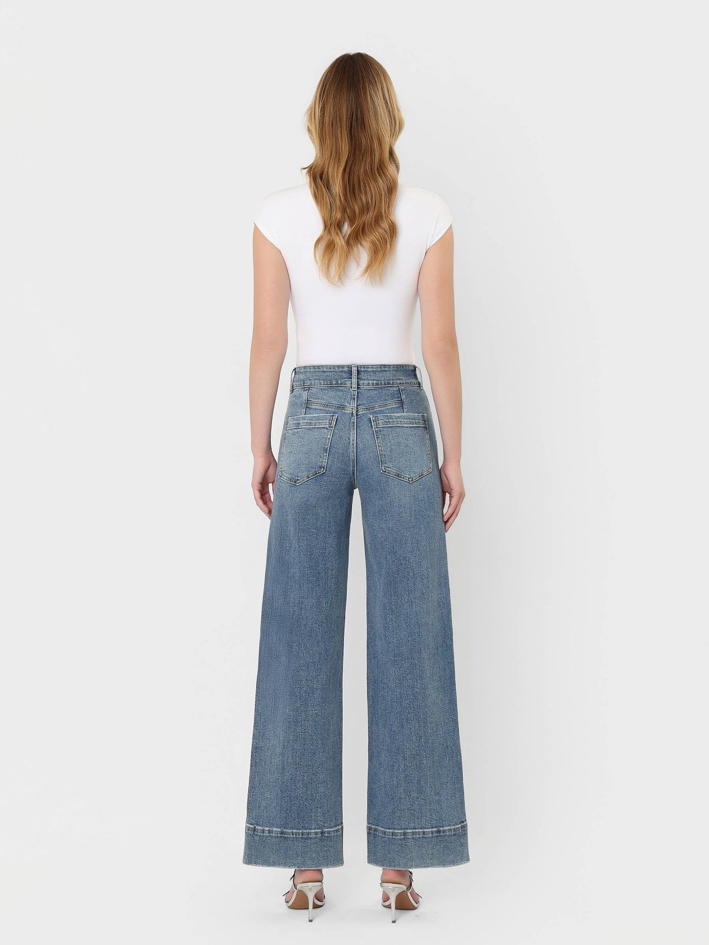 High Rise Half Yoke Wide Leg Jeans
