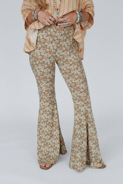 Dream in Flowers Flare Pants - Denim Khaki by Three Birds Nest