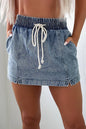 High Waisted Drawstring Denim Shorts with Pockets