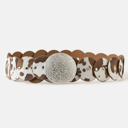 Faux Cowhide Large Round Buckle Belt