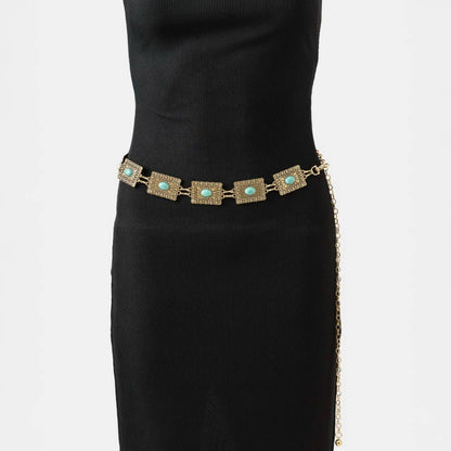 Western Concho Rectangle Chain Belt - Gold