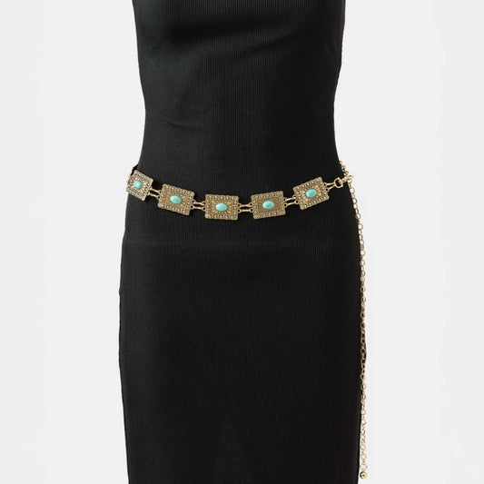 Western Concho Rectangle Chain Belt - Gold
