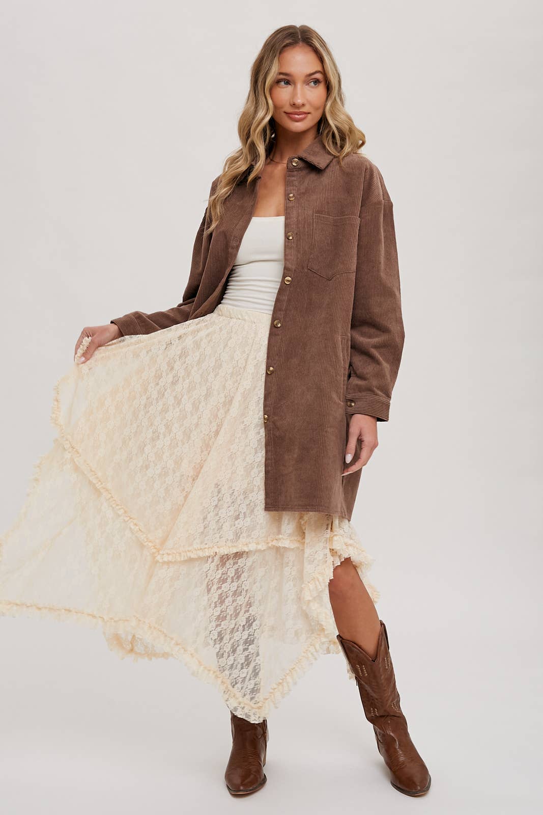 Lace Tiered Midi Skirt