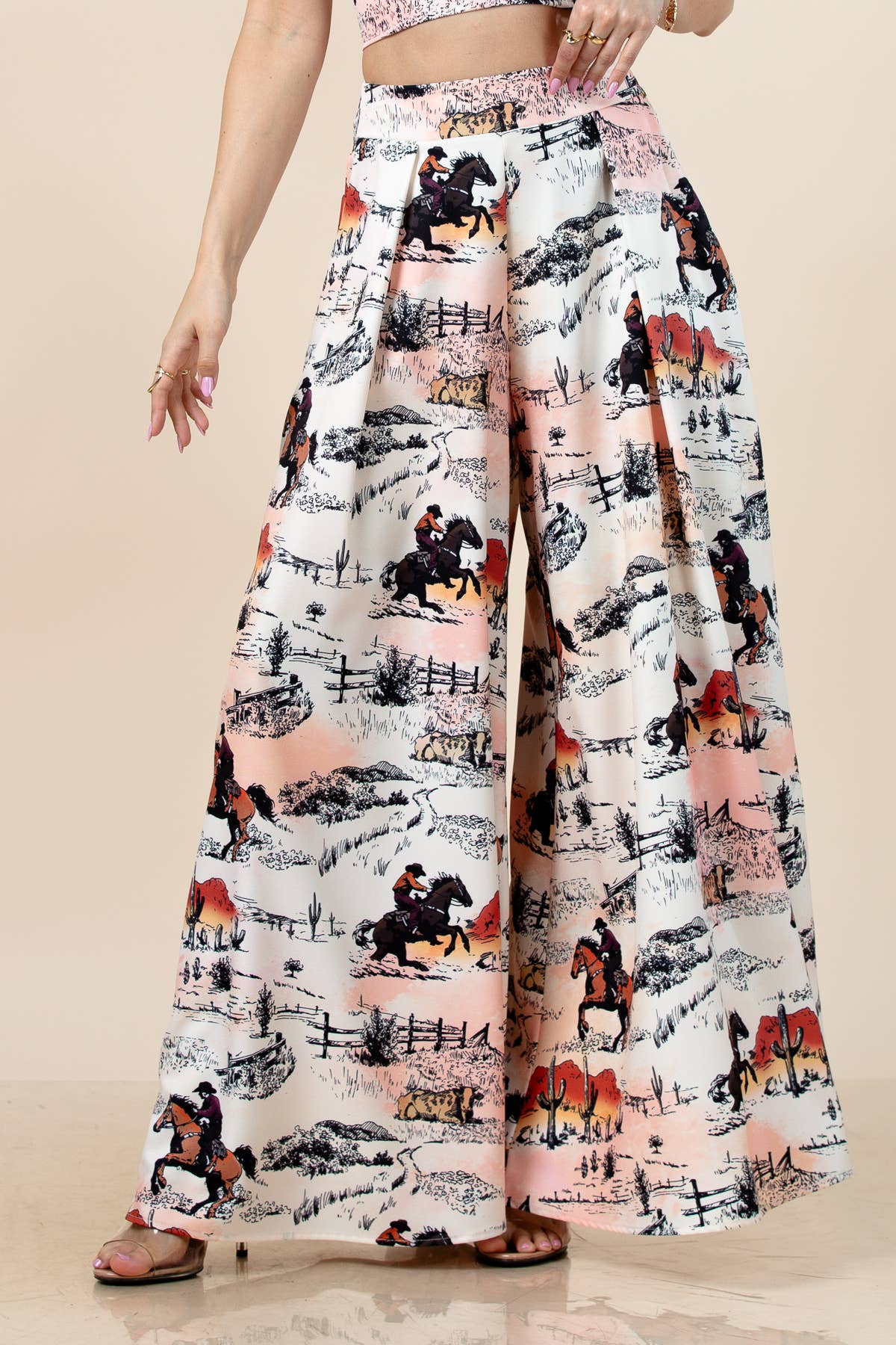 Hilda Vintage Western Print Wide Leg Pants
