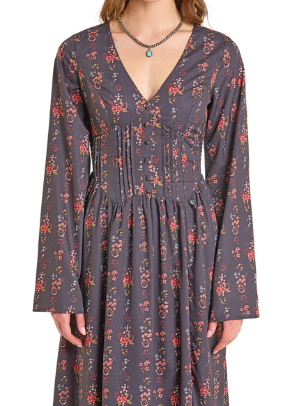 Floral Printed Dress with Bell Sleeves by Rock and Roll Denim