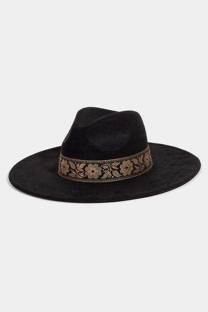 Boho Floral Wide Brim Adjustable Hat