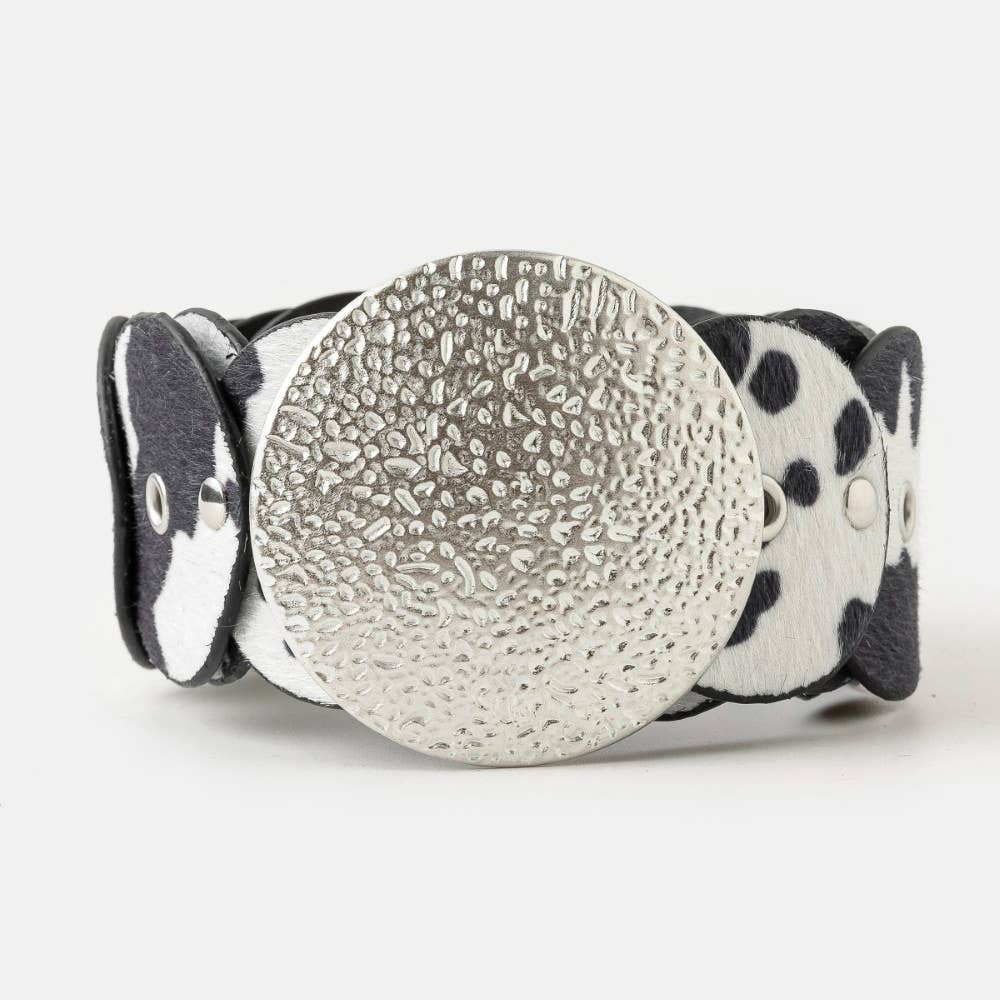 Faux Cowhide Large Round Buckle Belt