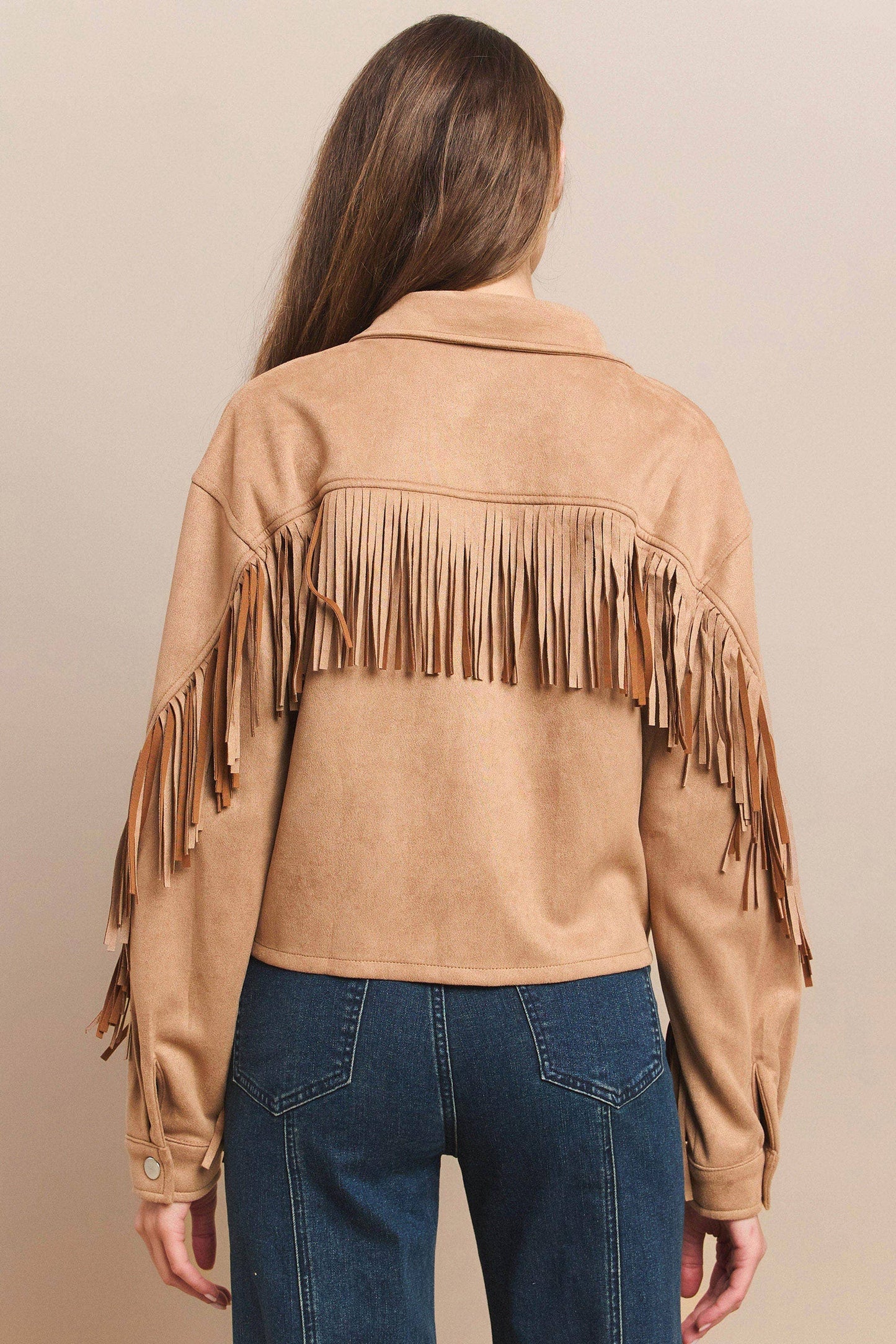 Boho Western Fringed Suede Shacket by Wisteria Lane