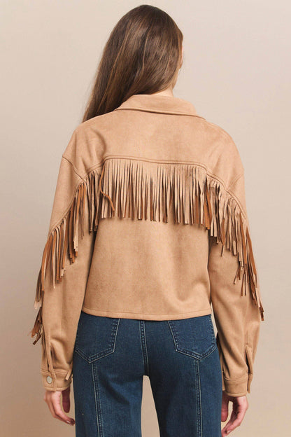 Boho Western Fringed Suede Shacket by Wisteria Lane