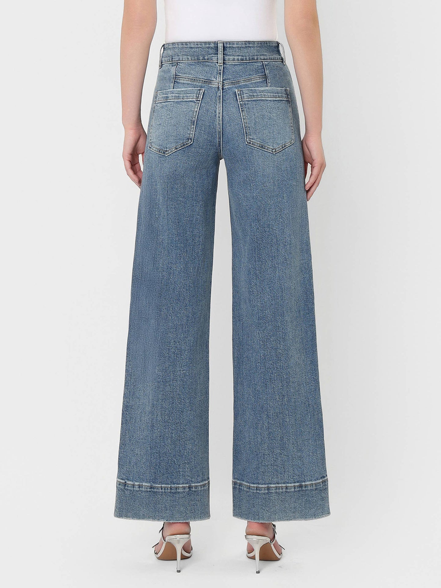 High Rise Half Yoke Wide Leg Jeans