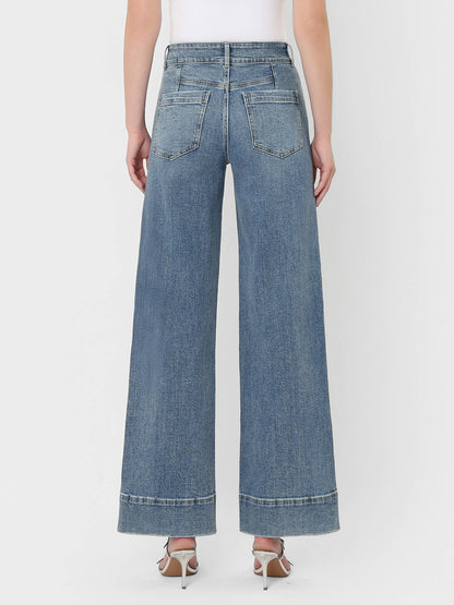High Rise Half Yoke Wide Leg Jeans